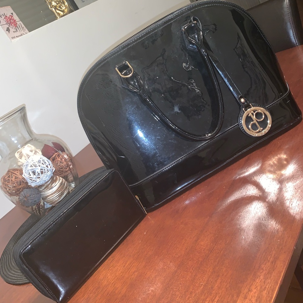 All black handbag with wallet